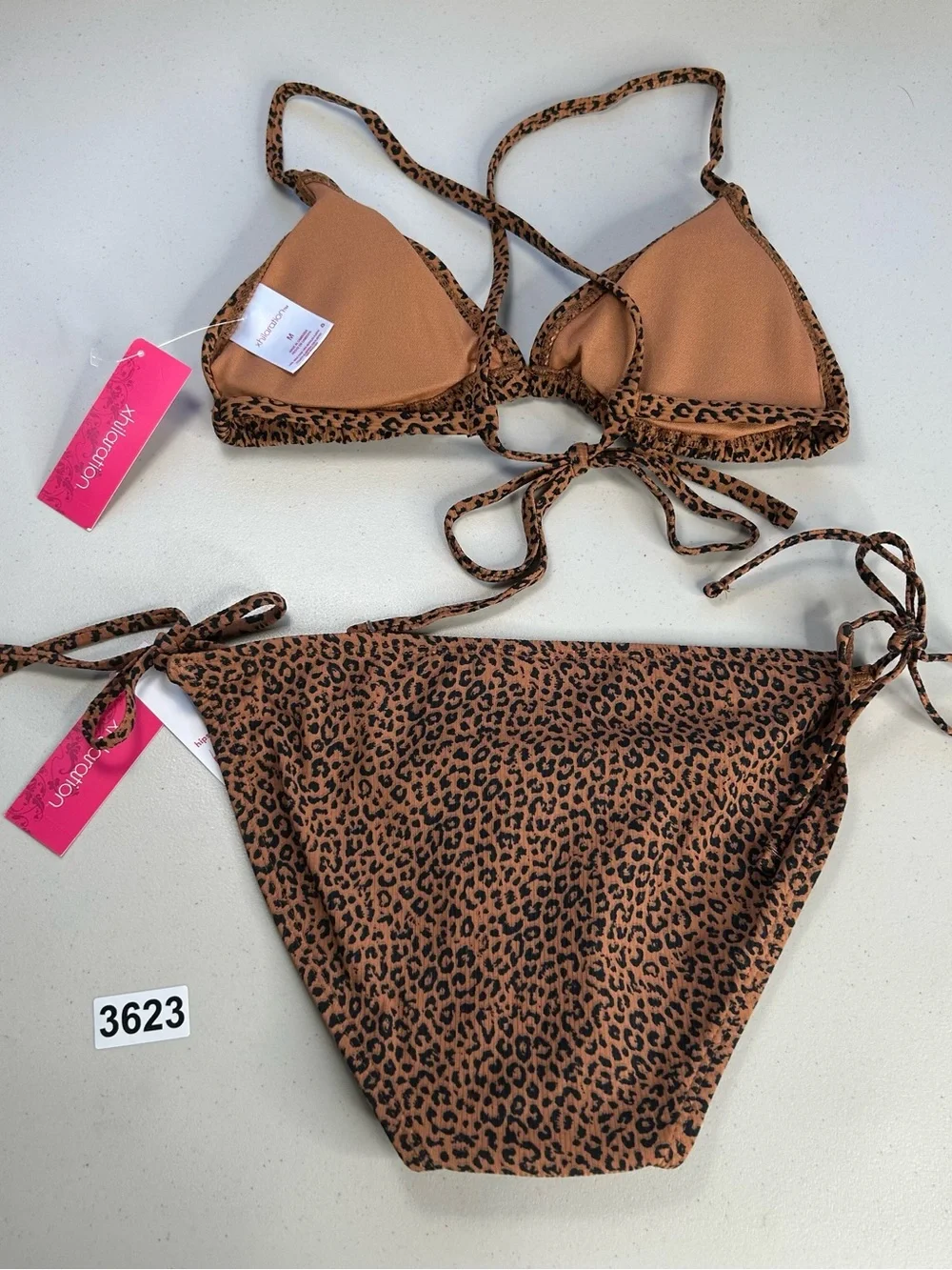 Xhilaration Youth Leopard Print Ribbed Triangle Bikini Set Medium